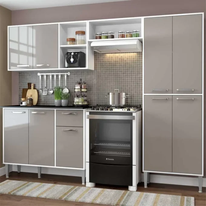 Armário de Cozinha Xangai Multimóveis VM2840: cabe bem em cozinha pequena? 2 Armario Xangai VM2840 Branco Lacca Fume completo