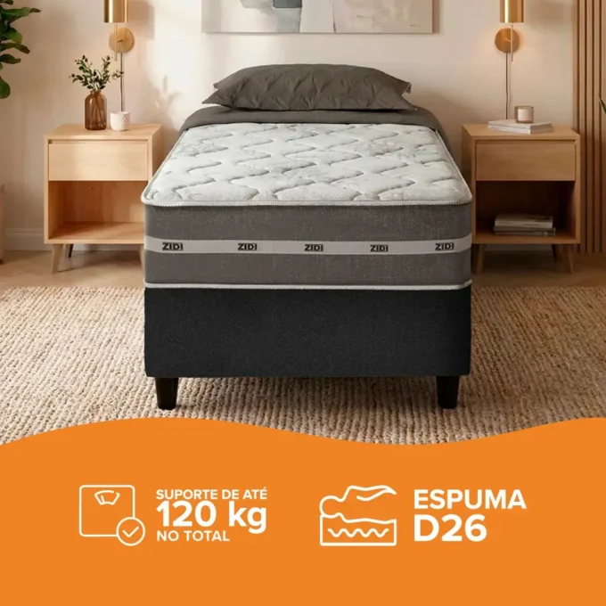 Cama Box Zidi Miami montada em quarto pequeno