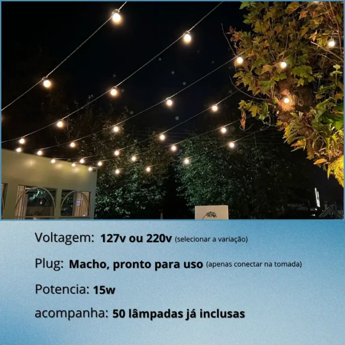 Varal de Luzes Festão 50 Metros: 50 lâmpadas são suficientes para iluminar seu jardim? 2 D Q NP 659558 MLB85914553331 062025 F varal de luzes festo 50 metros com 50 lmpadas inclusas