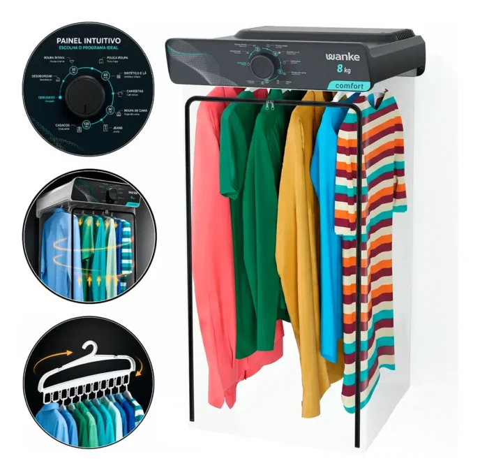 Secadora Wanke Comfort 8kg instalada em lavanderia compacta
