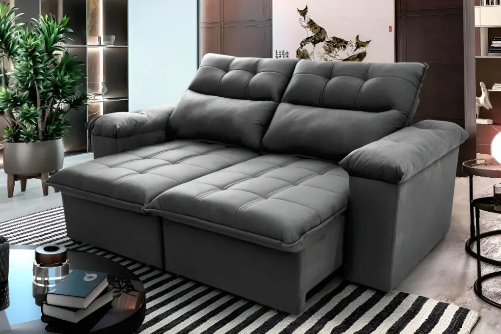 Sofá Verona 1,50m King House: confortável para sala pequena? 2 Sofa Verona 150m King House retratil reclinavel cinza