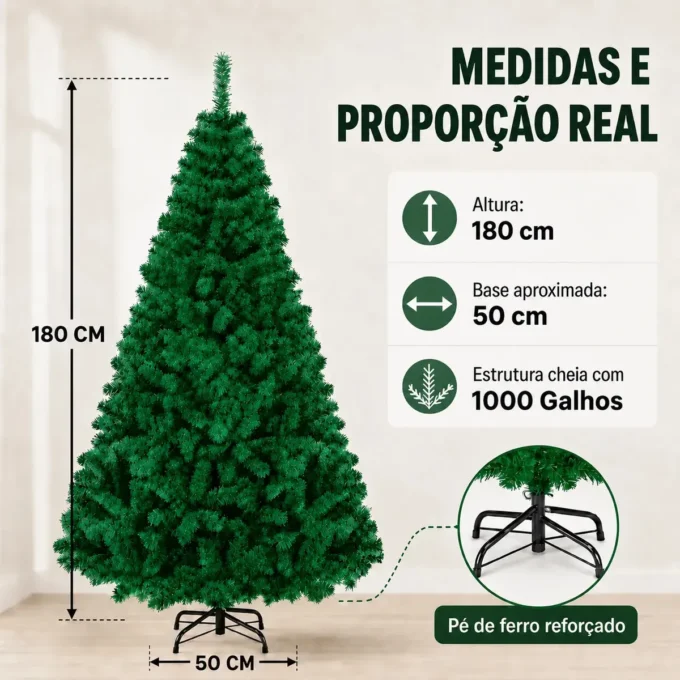 Detalhes da Árvore de Natal 1000 Galhos e base metálica