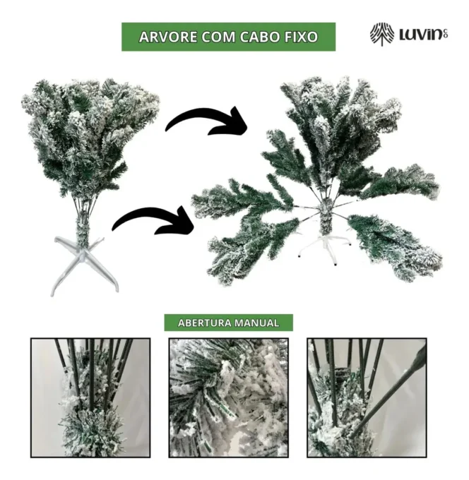 Árvore de Natal LuvinCo Imperial 1,80m: o efeito nevado e os 694 galhos fazem diferença? 2 arvore natal luvinco imperial detalhes neve