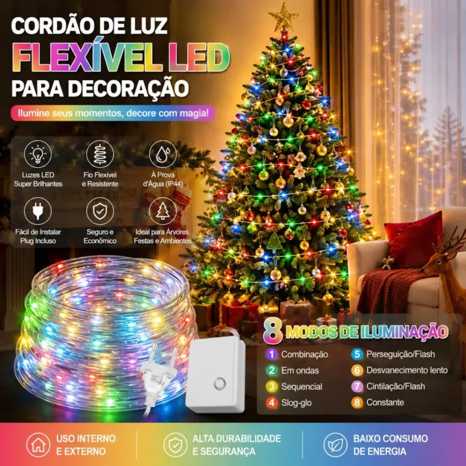 Fio de Fada 30m com 300 LEDs: como iluminar árvores, varandas e festas? 2 fio de fada 300 leds detalhes