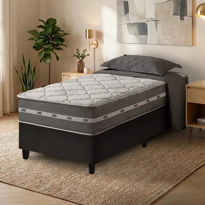 Cama Box Zidi Miami solteiro 88cm com colchao