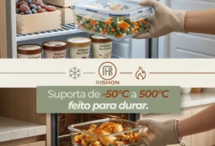 Kit 10 Potes Rishon organizando marmitas na geladeira