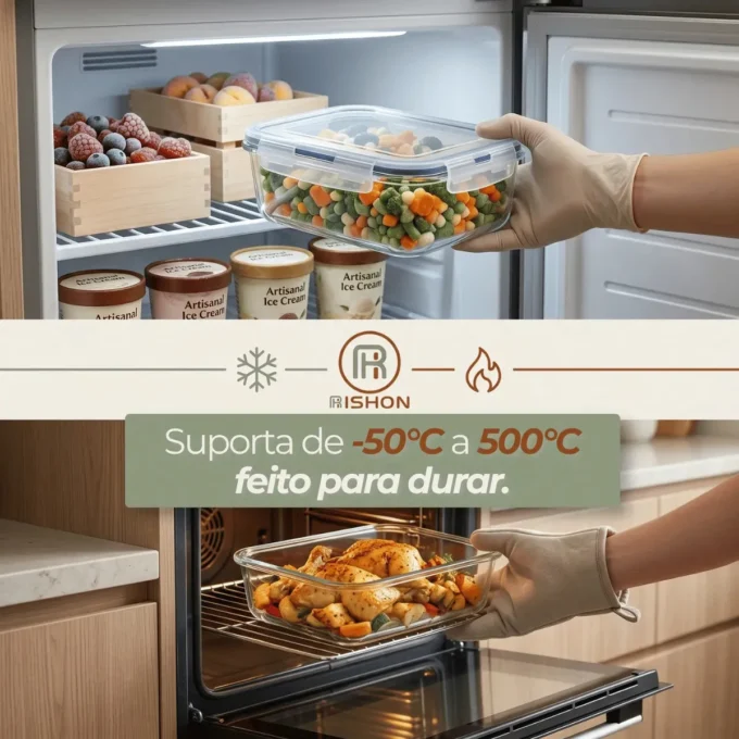 Kit 10 Potes Rishon organizando marmitas na geladeira
