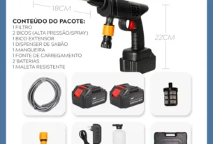 Lava Jato Portatil 2 Baterias lavando carro na garagem