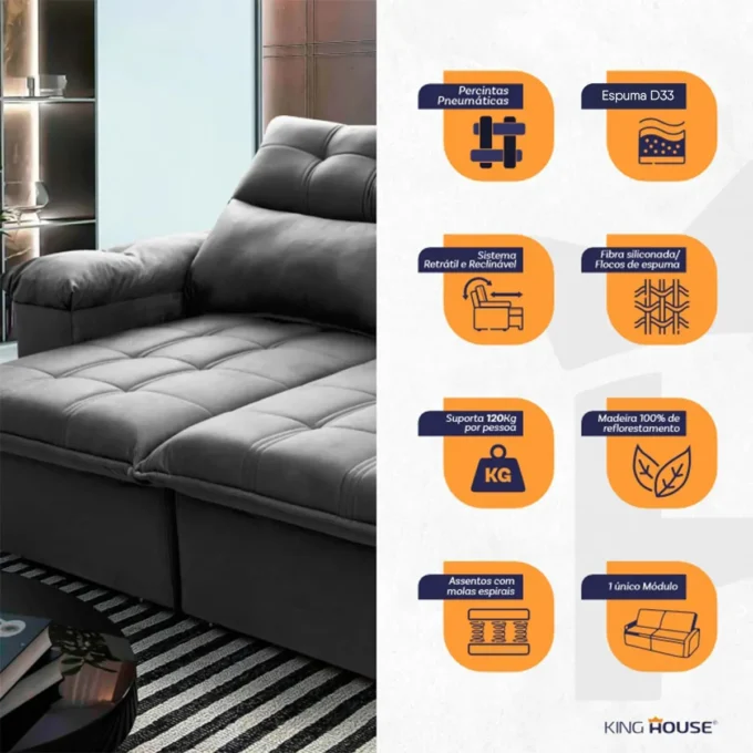 Sofa Verona 150m King House aberto em sala pequena