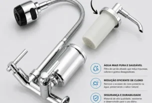 Torneira Gourmet Camperluz flexivel instalada na pia da cozinha