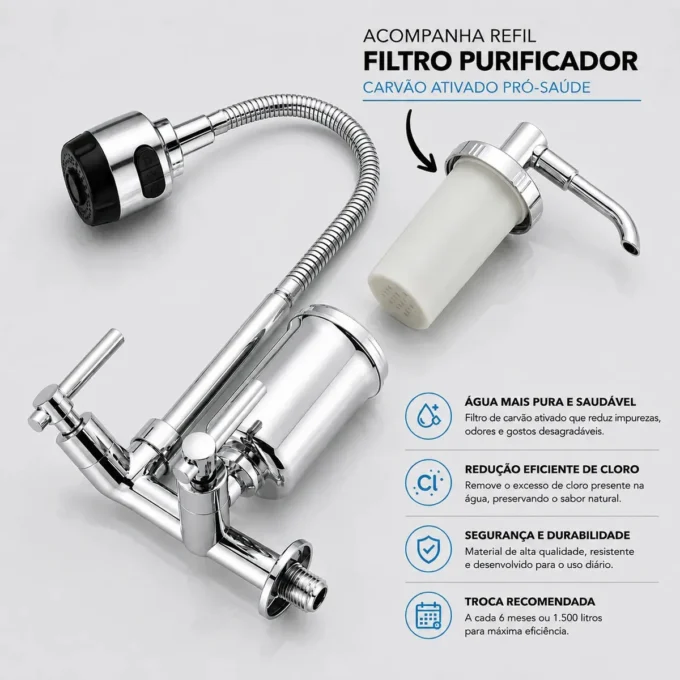 Torneira Gourmet Camperluz flexivel instalada na pia da cozinha