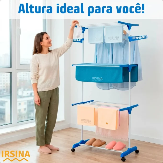 Varal Dobravel 3 Andares IRSINA completo com rodinhas
