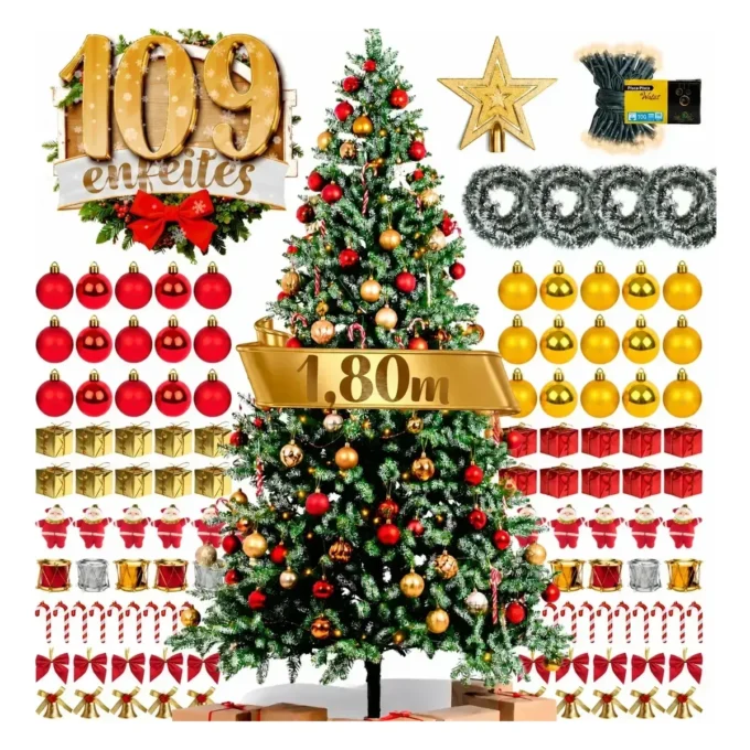 arvore natal decorada 180cm kit completo