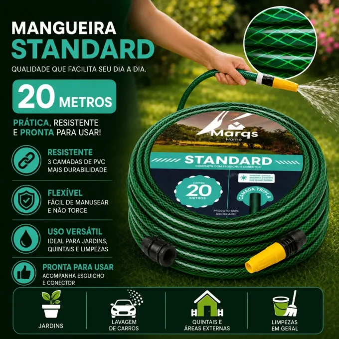 Mangueira de jardim Marqs Home de 20 metros com esguicho e estrutura trançada.