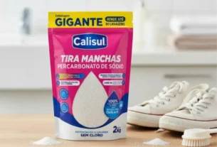 Detalhes do rótulo e das instruções de utilização do Percarbonato de Sódio Calisul.