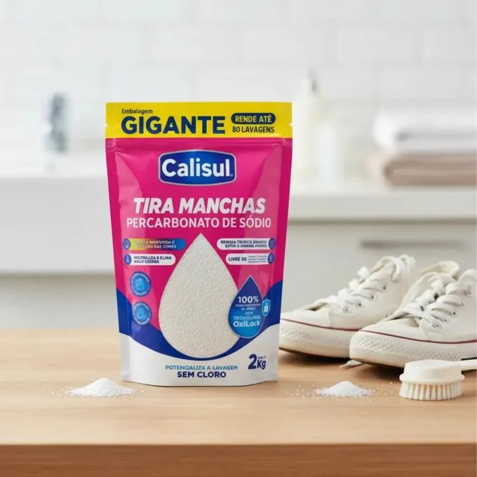 Detalhes do rótulo e das instruções de utilização do Percarbonato de Sódio Calisul.